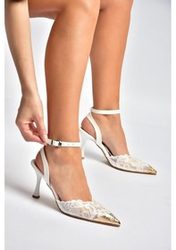 Resim Fox Shoes Y752082806 Beyaz Dantel İnce Topuklu Kadın Ayakkabı 