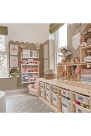 Resim Ahsel Ahşap Montessori Çocuk Odası Mobilyası Montessori Duvar Kitaplığı, Duvar Rafı, Çocuk odası kitaplık, Beyaz kitaplık 