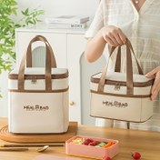 Resim Kadınlar için Vintage Esinli Taşınabilir Yemek Çantası - Bej ve Kahverengi Oxford Kumaş, İzole Edilmiş Fermuarlı Büyük Kapasiteli Çanta, Günlük Kullanım İçin Katlanabilir Tasarım, Yemek Hazırlama Çantası 