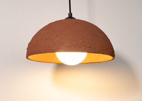 Resim Terracotta Color Handmade Ceramic Pendant Chandelier, Wabi Sabi Ceramic Lamp, - 15" / 40 Cm Diameter 