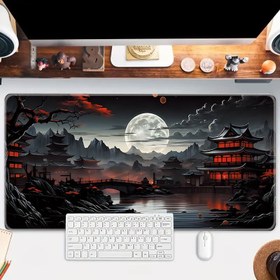 Resim Japon Tarzı Fantazi XL Oyun & İş İstasyonu Masa Matı - 89.92x39.88 cm Ergonomik Kaymaz Yüzey, Japon Pagodası ve Kiraz Çiçeği Sanatı ile Tam Masa Kapsamı, PC, Laptop, Ofis & Ev Kullanımı için Güçlendirilmiş Dikişli Kenarlar, Masa Pedi, Bilgisayar Kurulum Aksesuarı, Yüksek Kaliteli Malzeme 