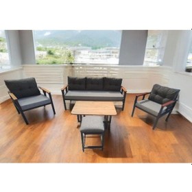 Resim Pielize Bahçe Balkon Mobilyası Gri Antrasit 3+1+1 Sehpa Gri Puf Antrasit - Gri 