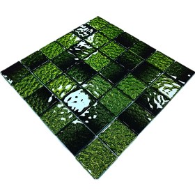 Resim Mutfak Tezgah Arası ve Iç Mekan Kaplama ve Dekorasyon Uygulamalarında Tüm Yüzeyler Için, 48X48MM. Siyah-Yeşil Sim Efekti. 30X30CM. Fileli Kristal Mozaik. 