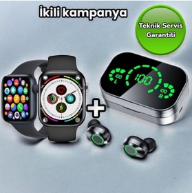 Resim teknotrust Beyaz Yeni nesil Watch 7 akıllı saat ve yüksek basslı Powerbank özellikli Bluetooth kulaklık İthal 