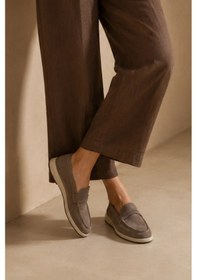 Resim Sovenso Suede Hakiki Deri Gri Süet Loafer 