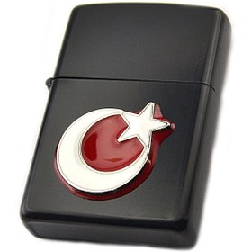 Resim Ay Yıldız Rölyefli Benzinli Çakmak Siyah 