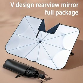 Resim Titanyum Gümüş Alaşımlı Araba Dikiz Aynası Güneşlik - V Tasarımı Yansıtıcı Güneşlik UV ve Isı Yalıtımı Koruma - Tam Paket Yapıştırıcı Bağlayıcılar ile Araç Arka Penceresi için 
