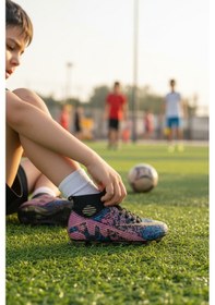 Resim Enoch Erkek Çocuk Bilek Destekli Grafik Desenli Çivili Futbol Kramponu Siyah - Altın 