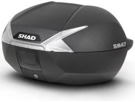 Resim SHAD SH47 Motosiklet Arka Çanta, 47 Litre, Karbon Görünümlü, Beyaz Reflektörlü, Siyah 