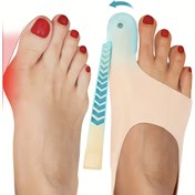 Resim Günlük ve Gece Desteği İçin Rahat ve Nefes Alabilen Bunion Düzeltme Çorapları, Bunionlardan Kaynaklanan Ağrıyı Gideren ve Kaymaz Büyük Ayak Düzeltici Özelliklere Sahip Bir Çift. 