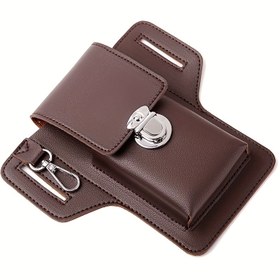 Resim Erkek Bel Çantası Anahtarlık ile - Kahverengi, Ayarlanabilir Askı, Telefon, Sigara ve Temel İçin Çoklu Bölümler, İş veya Açık Hava Aktiviteleri için Mükemmel, Açık Hava Ekipmanı | Minimalist Tasarım | Dayanıklı Fermuar Kapatma, Küçük Çapraz Çanta 