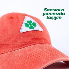 Resim Perlotus Vintage Yıkamalı Pamuk Şapka Dört Yapraklı Yonca Nakışlı Turuncu Turuncu 