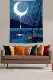 Resim Pelangi Van Gogh Iskelede Yıldzlı Gece Leke Tutmaz Kumaş Duvar Örtüsü Duvar Halısı Tapestry GOGH017, 70 x 70 
