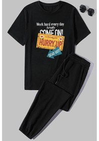 Resim Unisex Hurry Up Baskılı 2'li Eşofman Takımı Siyah 