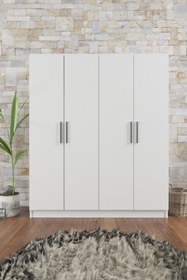 Resim AEKA Ae-1059 Milano Beyaz 4 Kapaklı Gardırop 11 Raflı 2 Askılıklı Beyaz 