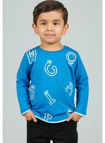 Resim Harf Baskılı Mevsimlik Erkek Çocuk Sweatshirt-90758 Mavi 