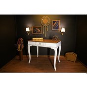 Resim Wooding 120 Cm Masif Ceviz Beyaz Oymalı Çalışma Masası 