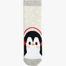Resim Erkek Çocuk Penguen Detaylı Pamuklu Havlu Çorap 