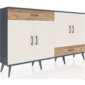 Resim Arges Konsol 5 Raflı 2 Çekmeceli 4 Kapaklı 176x30x99 Antrasit-ayt Antrasit-aytaşı/çam 