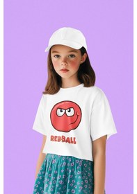 Resim Sevbano Unisex Red Ball Baskılı Oyun Çocuk Tişört Beyaz 