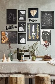 Resim Ozcanlar Cerceve Çerçevesiz Cafe Mutfak Dekoratif Ahşap 11' li Mdf Kitchen Ve Love Yazılı Tablo Seti ÖZC-MDF11D 