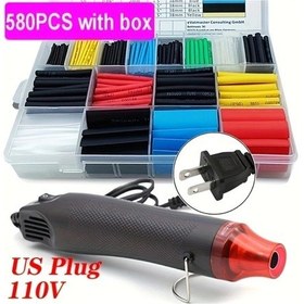 Resim Chuangyinshop 580 Parça Isıl Rüçhanlı Tüp Takımı 300w Sıcak Hava Tabancası 110v Us Plug 