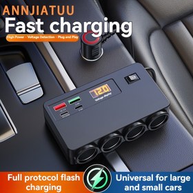 Resim ANNJIATUU 1 Adet Yeni 2025 Akıllı Fiş Dağıtıcısı, 8'li Araba Hızlı Şarj Adaptörü ile 4 Çıkış Güç Kaynağı DC12V/24V, 2 Tip-C ve 2 USB Şarj Portu 74.93cm Kablo, Bağımsız Anahtar, LED Voltaj Algılama 