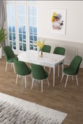 Resim Canisa Zen Serisi 80x132 Mdf Açılabilir Beyaz Mermer Desen Masa Takımı Ve 6 Haki Yeşil Sandalye 