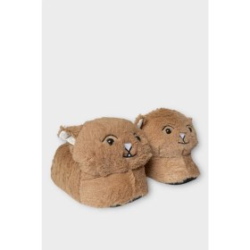 Resim Kadın Sevimli Kedi Figürlü Peluş Panduf Vizon 