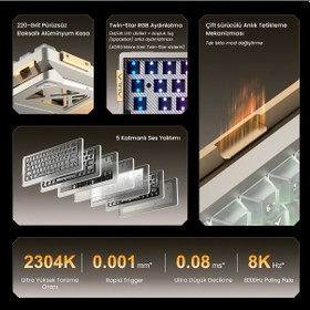 Resim Aula Ag60 Alüminyum Manyetik Klavye Hall Effect Snowglow Switch 8000hz Rgb Tkl Hot Swap Oyuncu Klavyesi Şeffaf 