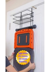 Resim Paslanmaz Telli Ütü Ve Ütü Masası Askısı, Ütü Sepeti, Organizer Banyo Düzenleyici Siyah 