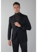 Resim Bisse Comfort Fit Siyah Dokuma Mono Yaka Çift Yırtmaçlı 6 Drop Yün Blazer Erkek Ceket Pck24knos001 D99 Siyah 