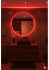 Resim 70 Cm Yuvarlak Led Işıklı Banyo Aynası Banyo, Antre, Yatak Odası Ve Makyaj Kırmızı 