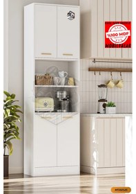 Resim Tamamı Mdf 4 Kapaklı Ve Açık Raflı Çok Amaçlı Mutfak Dolabı/kavan 