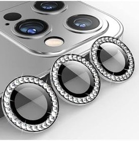 Resim Iphone 13 Pro Max Uyumlu Taşlı Kamera Lens Kırılmaz Cam Koruyucu Metal Çerçeveli Lens 