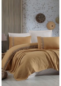 Resim Clasy Butik Çift Kişilik Pike Takımı Bohamline Hardal V6 