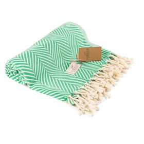 Resim YURTLU'S Sapphire Sands Series Turkish Beach Towel Pre-Washed 38"x72" Quick Dry and Highly Absorbent Oversized Sand-Free Stylish and Versatile for Beach, Spa, and Home Light 100% Cotton Peshtemal - Green 