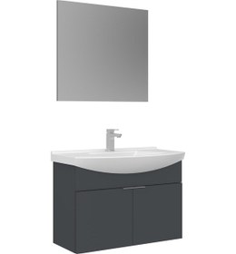 Resim Orka Purus 80 Cm Mat Antrasit Düz Aynalı Banyo Dolabı Takımı Asma Antrasit 