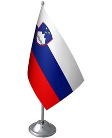 Resim Masa Üstü Slovenya Bayrağı Krom Direk Masa Bayrak Seti 