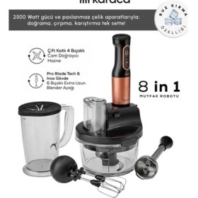 Resim Karaca Sebze, Et ve Meyve Dilimle Doğra Karıştır Rendele Çırp Smoothie Yap 6 Bıçaklı 2500W Yüksek Güçlü Premium Mutfak Robotu & Blendır Inox 