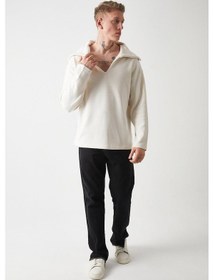 Resim R-5850 Yaka Detaylı Örme Sweat Ekru 