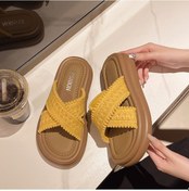 Resim Snapbuy Yazlık Kalın Tabanlı Retro Terlik, Yazlık Kombinlerle Uyumlu Naturel Tonlarda Günlük Rahat Terlik Sarı 