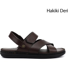 Resim Gönderi(r) Erkek Kahverengi Hakiki Deri Comfort Sandalet 
