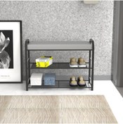 Resim Retodesign Retohome Metal 3 Katlı Minderli Ayakkabılık Ve Çok Amaçlı Raf 2322 