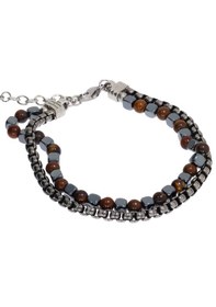 Resim Erkek Zincir Ve Kahverengi Boncuk Detay Çelik Bileklik Antrasit 