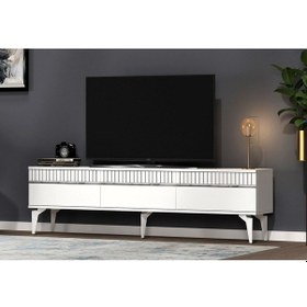 Resim Deffne 180 Cm Tv Sehpası Beyaz-gümüş 