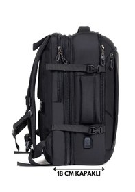Resim Genişletilebilir Laptop Sırt Çantası 15.6 Inç Usb Şarj Portlu Siyah 