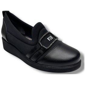 Resim Oi 210-26 Streçli Deri Taşlı Anatomik Dolgu Topuklu Kadın Ayakkabı Siyah 