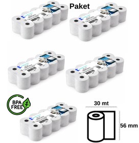 Resim Kasetsan 56x30 Termal Pos Rulosu 50'li Paket BPA’sız Pompa ve Sabit Pos 