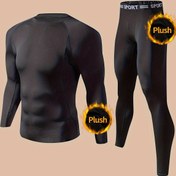 Resim Erkekler için Avcılık, Kayak ve Dış Mekan Kış Aktiviteleri İçin Polar Astarlı Termal Alt Katman - Uzun Kollu Yuvarlak Yaka Üst ve Pantolon Takımı 